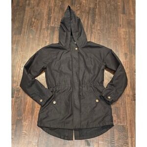 O'Neill Black Hooded Jacket Womens Medium Black Gold Drawstring Full Zip Parka